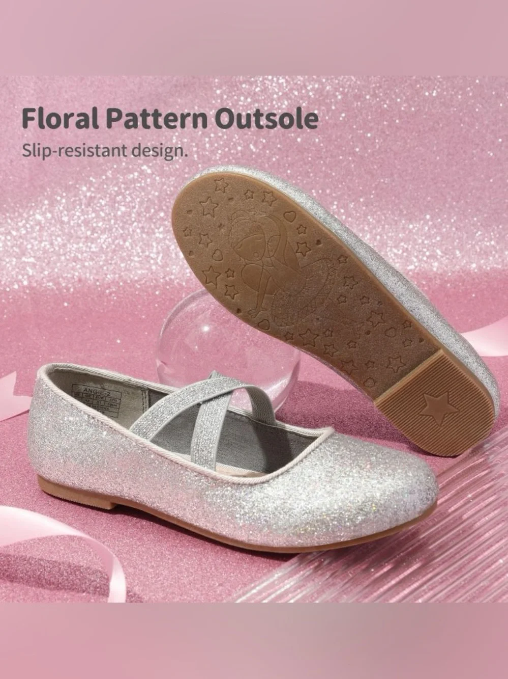 DREAM PAIRS Elastic Strap Silver Glitter Rhinestone Ballerina Flats (5)